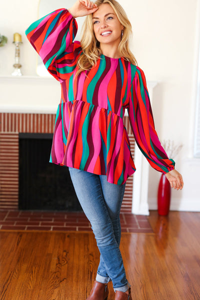 Rust & Berry Abstract Print Babydoll Air Flow Woven Top - Online Only!