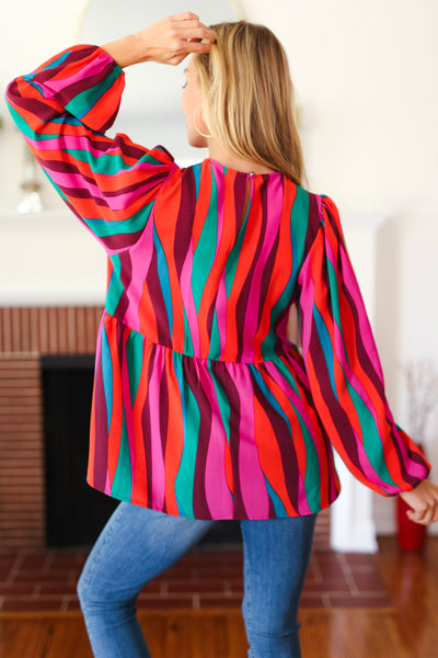 Rust & Berry Abstract Print Babydoll Air Flow Woven Top - Online Only!