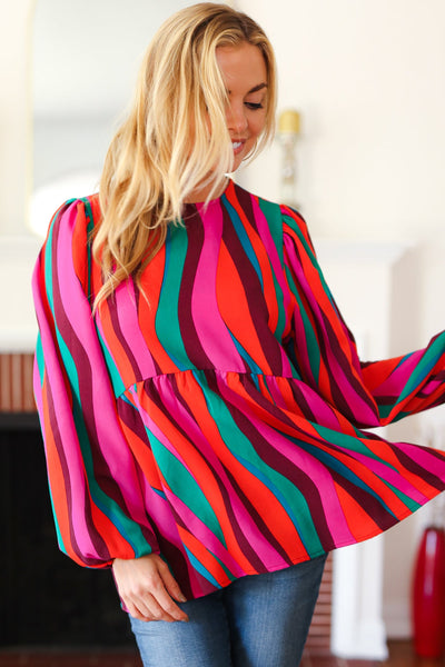 Rust & Berry Abstract Print Babydoll Air Flow Woven Top - Online Only!