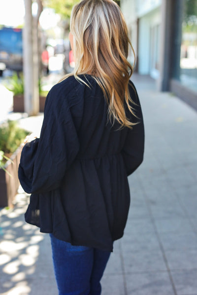 Simple Elegance Black V Neck Babydoll Woven Top - Online Only!