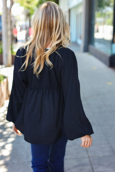 Simple Elegance Black V Neck Babydoll Woven Top - Online Only!