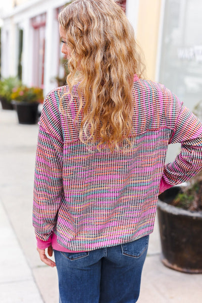 Bring Joy Magenta Multicolor Textured Waffle Knit Sweater - Online Only!