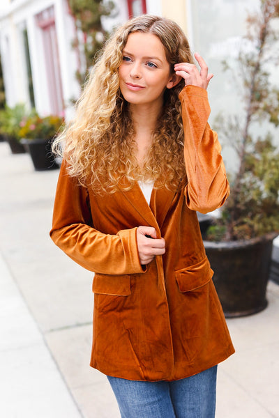 Holiday Stunner Rust Velvet Lapel Blazer - Online Only!