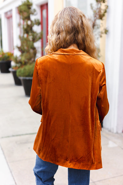 Holiday Stunner Rust Velvet Lapel Blazer - Online Only!