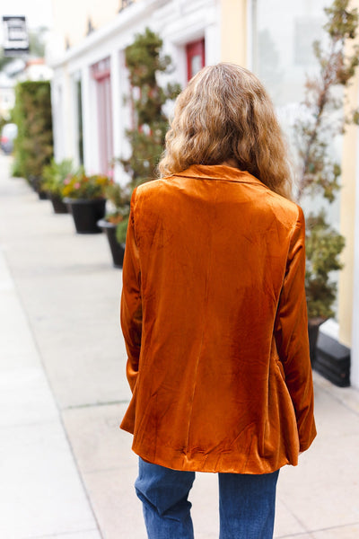 Holiday Stunner Rust Velvet Lapel Blazer - Online Only!