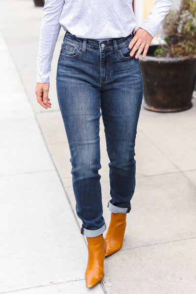 Judy Blue Dark Wash Mid Rise Cuffed Slim Fit Jeans - Online Only!