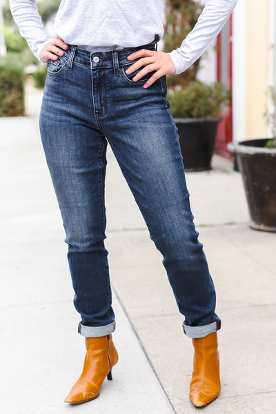 Judy Blue Dark Wash Mid Rise Cuffed Slim Fit Jeans - Online Only!