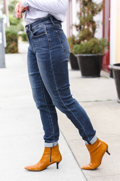 Judy Blue Dark Wash Mid Rise Cuffed Slim Fit Jeans - Online Only!