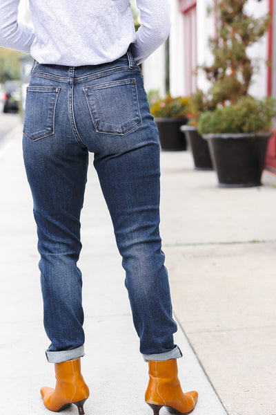 Judy Blue Dark Wash Mid Rise Cuffed Slim Fit Jeans - Online Only!