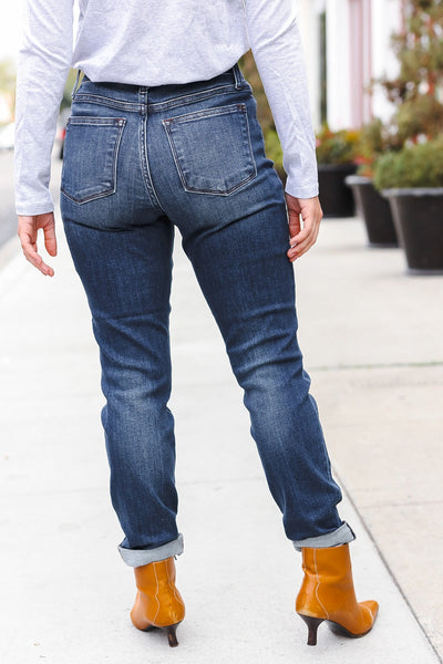 Judy Blue Dark Wash Mid Rise Cuffed Slim Fit Jeans - Online Only!