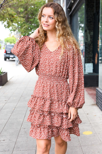 Terracotta Leopard Print Ruffle Tiered Dress - Online Only!