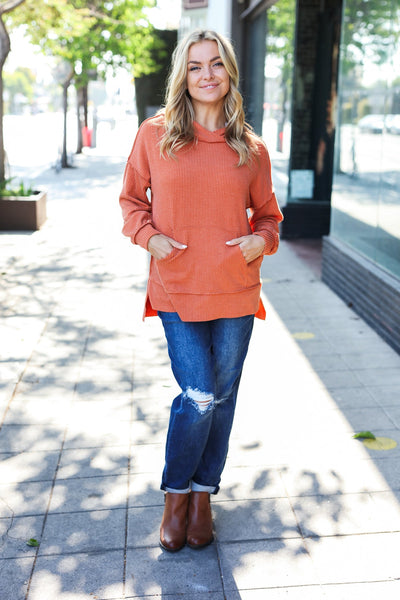Cozy Days Rust Mineral Wash Rib Knit Hoodie - Online Only!