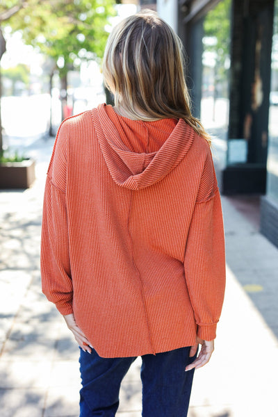 Cozy Days Rust Mineral Wash Rib Knit Hoodie - Online Only!