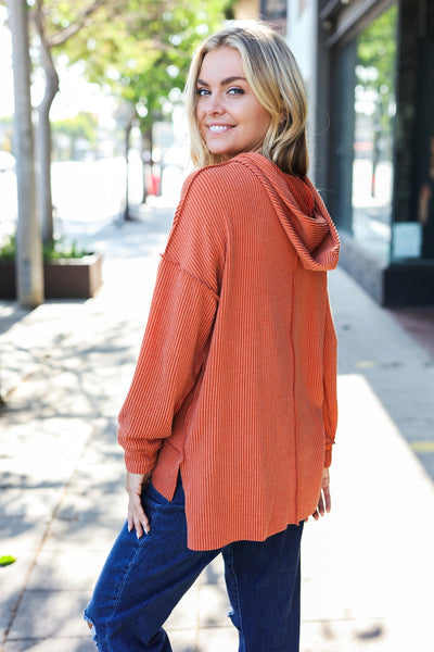 Cozy Days Rust Mineral Wash Rib Knit Hoodie - Online Only!