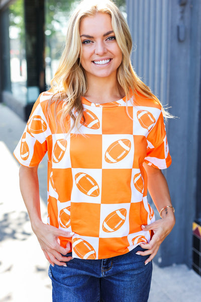 Turn Up The Volume Orange Football Checker Top - Online Only!