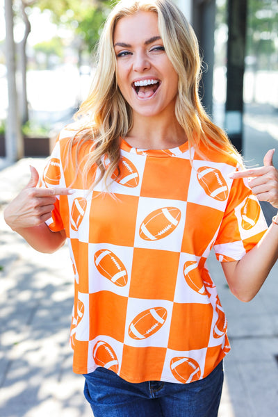 Turn Up The Volume Orange Football Checker Top - Online Only!