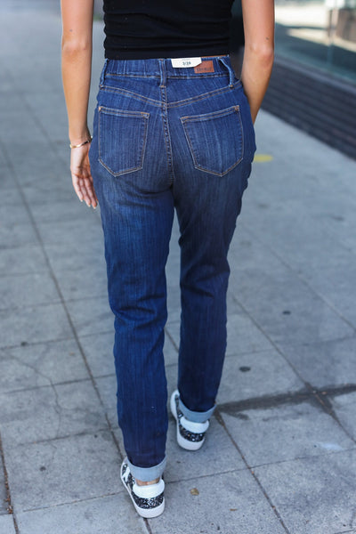 Judy Blue Dark Wash Pull On Cuffed Slim Fit Jeans - Online Only!