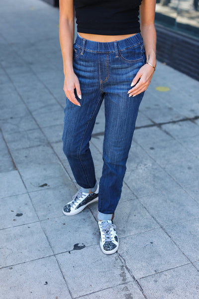 Judy Blue Dark Wash Pull On Cuffed Slim Fit Jeans - Online Only!
