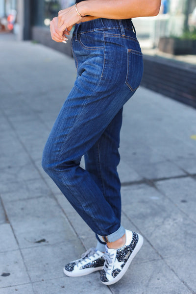 Judy Blue Dark Wash Pull On Cuffed Slim Fit Jeans - Online Only!