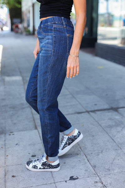 Judy Blue Dark Wash Pull On Cuffed Slim Fit Jeans - Online Only!