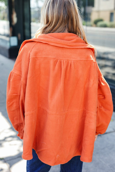 Rust Cinched Waist Zip Up Fleece Jacket - Online Only!