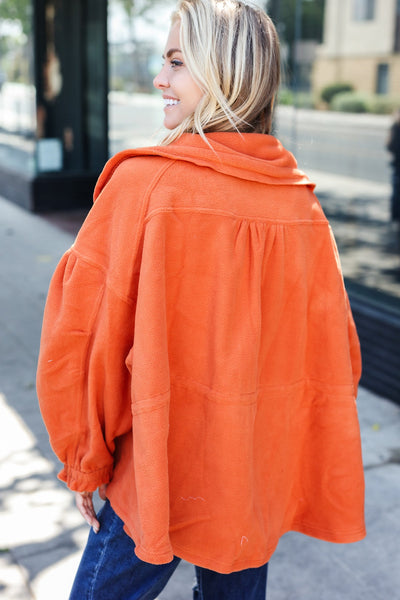 Rust Cinched Waist Zip Up Fleece Jacket - Online Only!