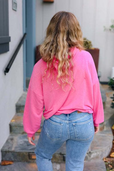 Ready to Relax Hot Pink Half Zip French Terry Hoodie - Online Only!