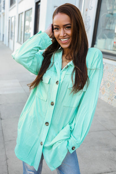 Put Together Mint Cut-Edge Button-Down Long Shirt Top - Online Only!