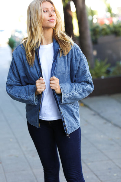 Be Your Best Denim Cotton Quilted Zip Up Jacket - Online Only!