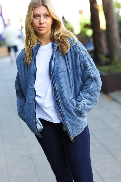 Be Your Best Denim Cotton Quilted Zip Up Jacket - Online Only!