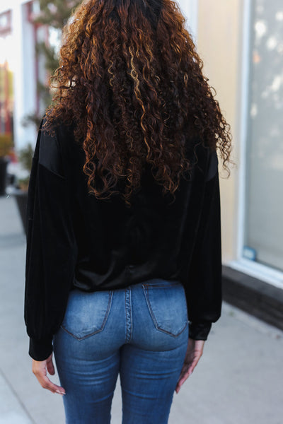 Home For The Holiday Silver Sequin Bow Velvet Pullover Top - Online Only!