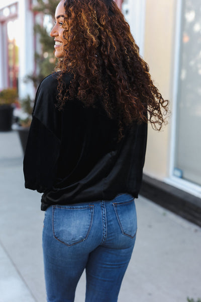 Home For The Holiday Silver Sequin Bow Velvet Pullover Top - Online Only!