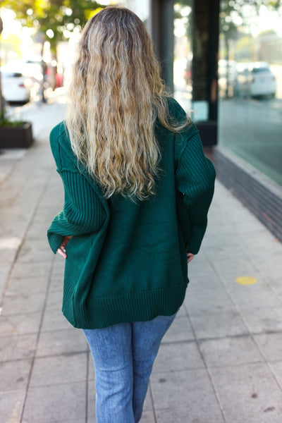 Casual Chic Hunter Green Oversized V Neck Rib Knit Sweater - Online Only!
