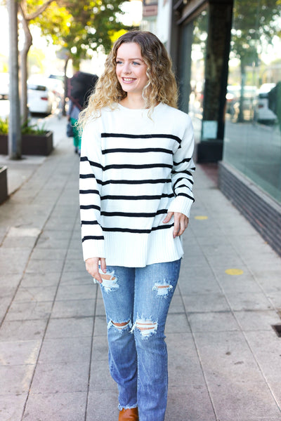 Stand Out Ivory Striped Oversized Knit Sweater - Online Only!