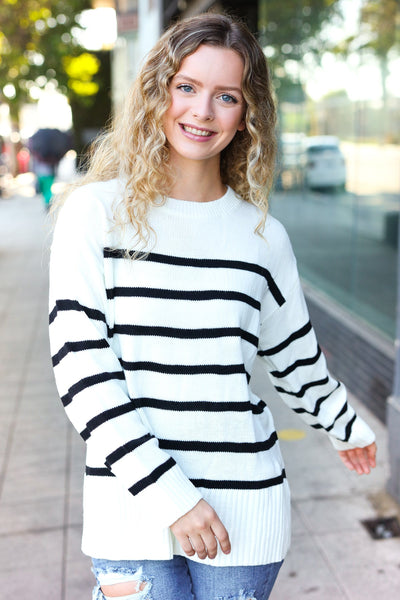 Stand Out Ivory Striped Oversized Knit Sweater - Online Only!