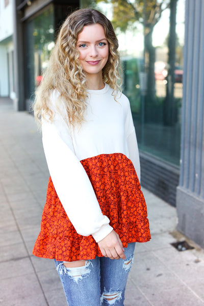 Vintage Floral Oatmeal Tiered Babydoll Twofer Top - Online Only!