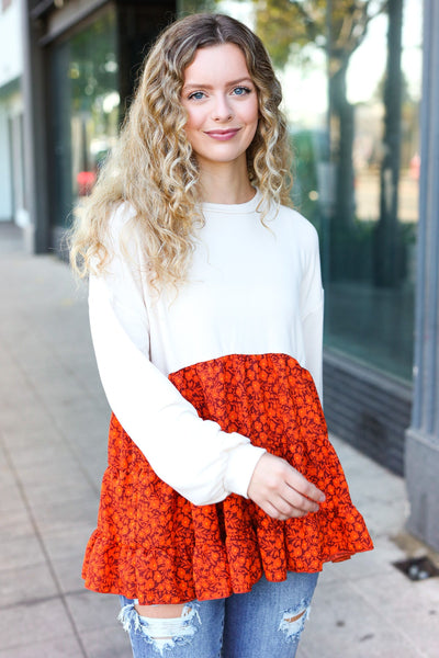Vintage Floral Oatmeal Tiered Babydoll Twofer Top - Online Only!