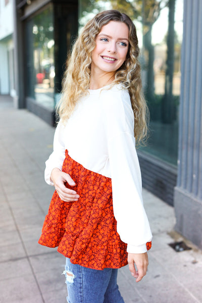Vintage Floral Oatmeal Tiered Babydoll Twofer Top - Online Only!