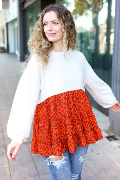 Vintage Floral Oatmeal Tiered Babydoll Twofer Top - Online Only!