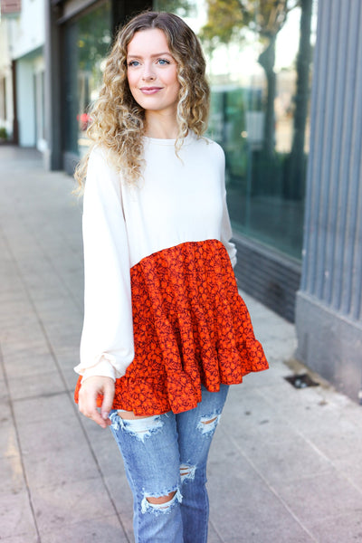 Vintage Floral Oatmeal Tiered Babydoll Twofer Top - Online Only!