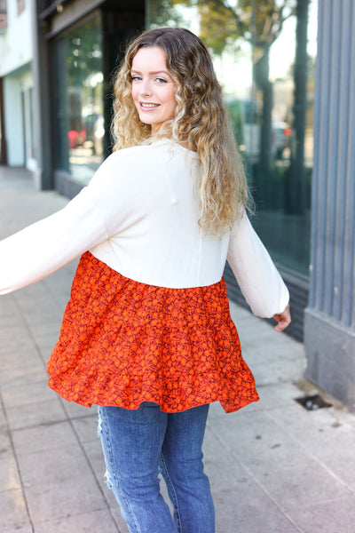 Vintage Floral Oatmeal Tiered Babydoll Twofer Top - Online Only!