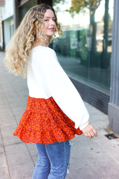 Vintage Floral Oatmeal Tiered Babydoll Twofer Top - Online Only!