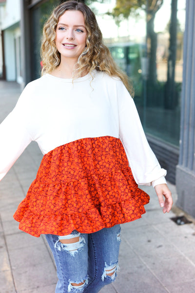 Vintage Floral Oatmeal Tiered Babydoll Twofer Top - Online Only!