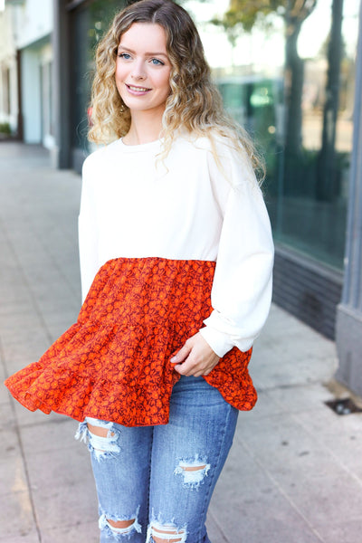Vintage Floral Oatmeal Tiered Babydoll Twofer Top - Online Only!