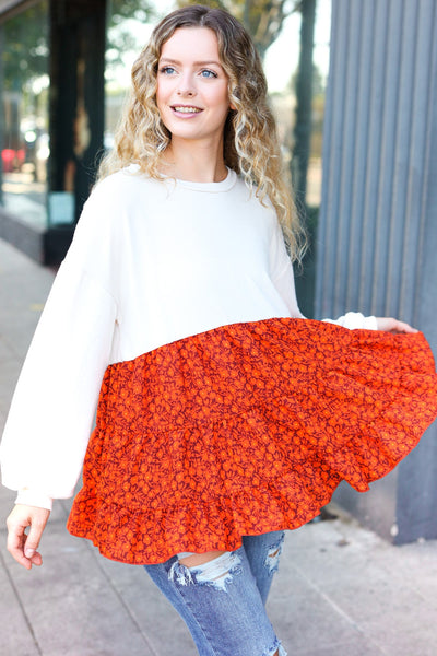 Vintage Floral Oatmeal Tiered Babydoll Twofer Top - Online Only!
