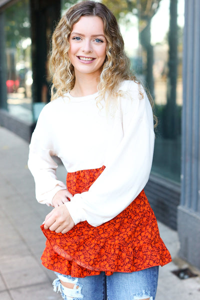 Vintage Floral Oatmeal Tiered Babydoll Twofer Top - Online Only!