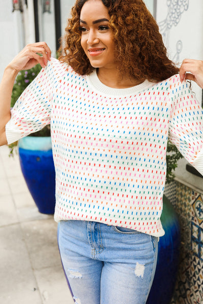 Spread Joy Ivory & Multicolor Jacquard Bubble Sleeve Sweater - Online Only!