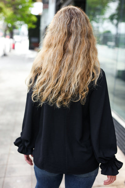 Black Smocked Bubble Sleeve Woven Top - Online Only!