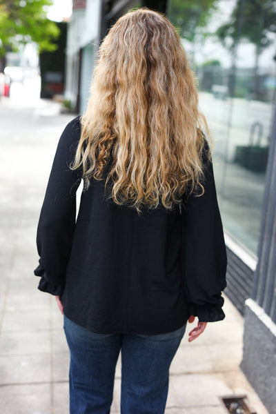 Black Smocked Bubble Sleeve Woven Top - Online Only!