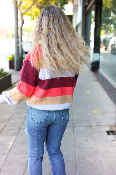 Fall For You Rust Multicolor Stripe Cable Knit Mock Neck Sweater - Online Only!